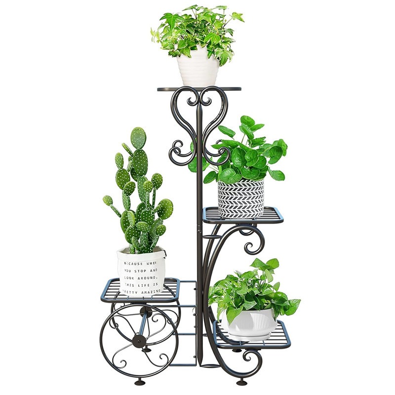 Metal Plant Rack Shelf Indoor Outdoor Multi-Tier Black 4 Tier High Angle Planter Stand Multi-Tier Iron Flower Pot